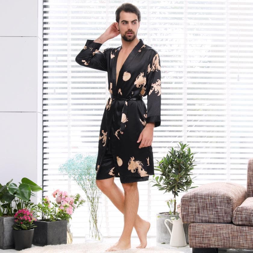 Imitation Silk Couple's Kimono and Bathrobe Set for Men 4XL black