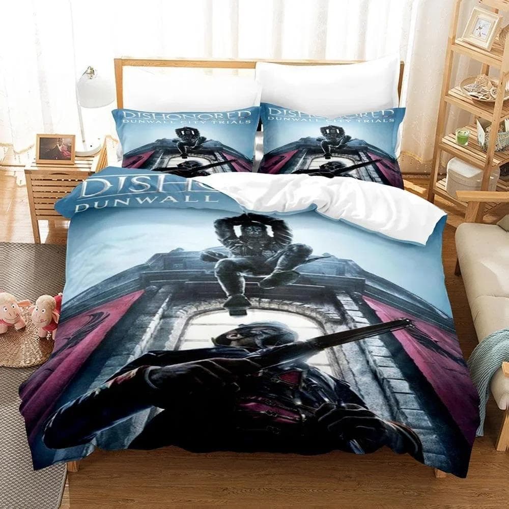 3D Printed Game Bed Sheet Sets Dishonored Bedding Set Single Twin Full Queen King Size Bed Set Adult Kid Bedroom Duvetcover Sets 70x133cm 2pcs