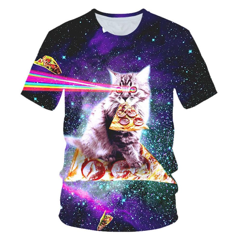 Funny Laser Eye Cat 3D Print Men Women Round Neck T-shirt Casual Short Sleeve Oversized Tees Tops Fashion Men Tshirt Clothing XXXL blue