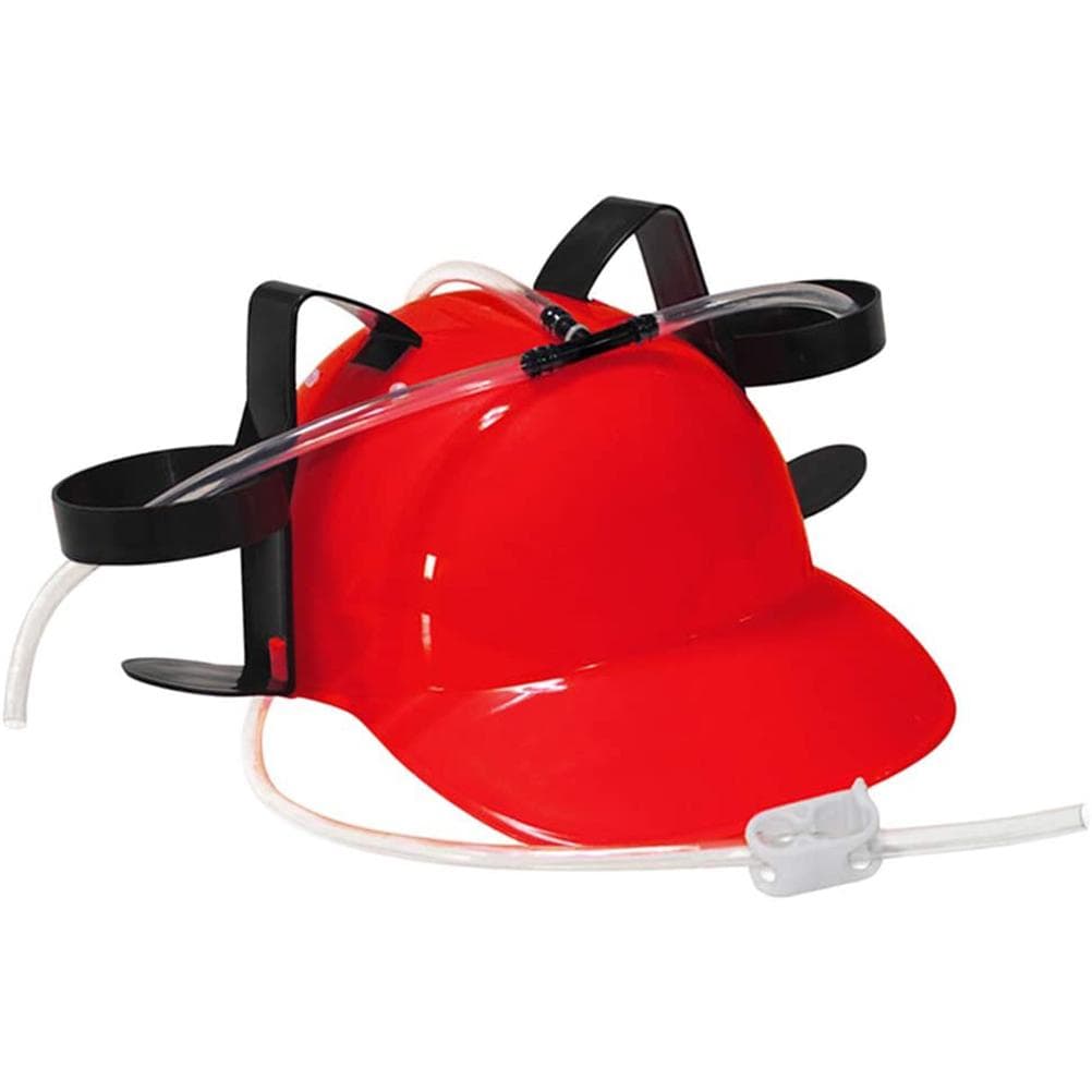 Drinking Helmet Party Hat Can Holder Drinker Hat with Straw Beer and Soda Drinking Helmet red