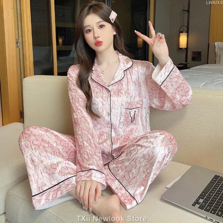 Pink Gold Velvet Pajamas Women's New Long-sleeved Trousers Autumn and Winter Coat Home Wear Set XXL
