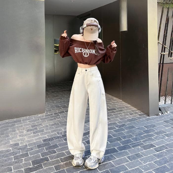 Scimitar Pants for Women Spring Wide-leg Jeans for Women Spring High Waist Wide-leg Pants for Women Spring Loose and Thin 4XL white