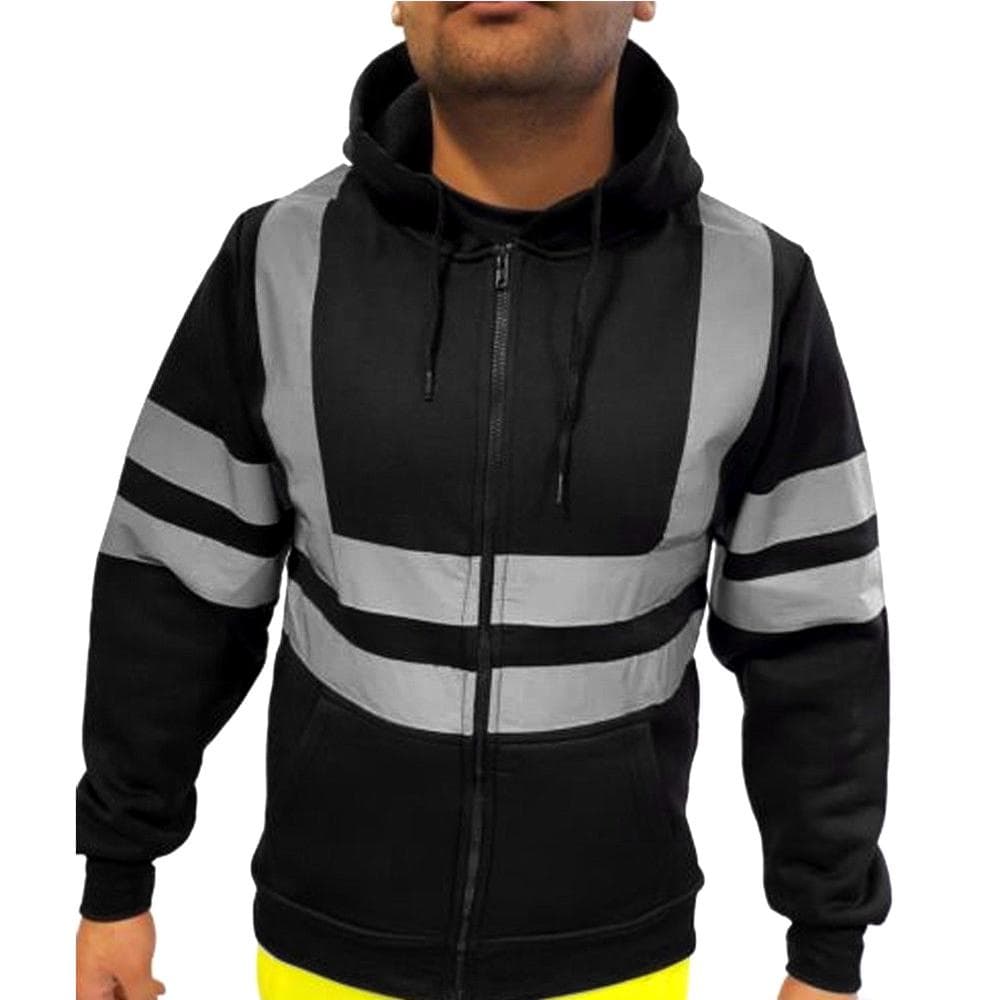 Mens Road Work High VisibilityPullover Long Sleeve Hooded Sweatshirt Tops Blouse M black