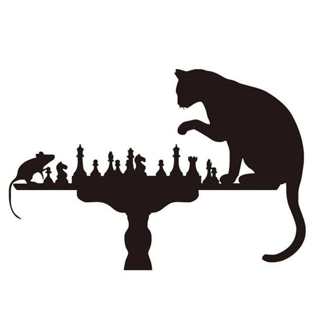 Funny Chess Wall Sticker Decal Cat Mouse Playing Game Living Room Home Art Decoration