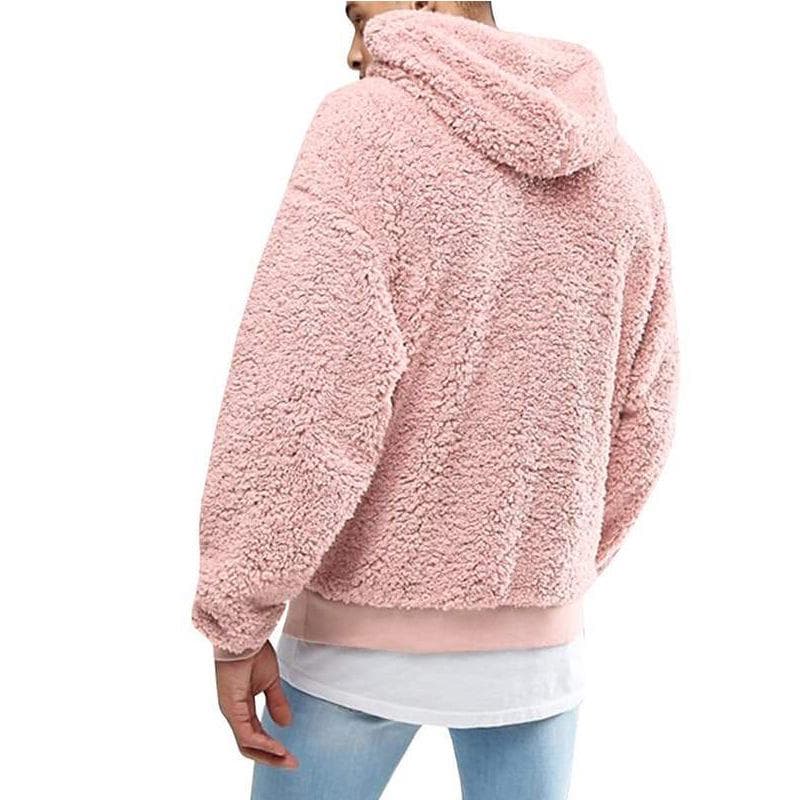Men's Plush Fur Hooded Sweatshirt - Autumn/Winter 2025 M pink