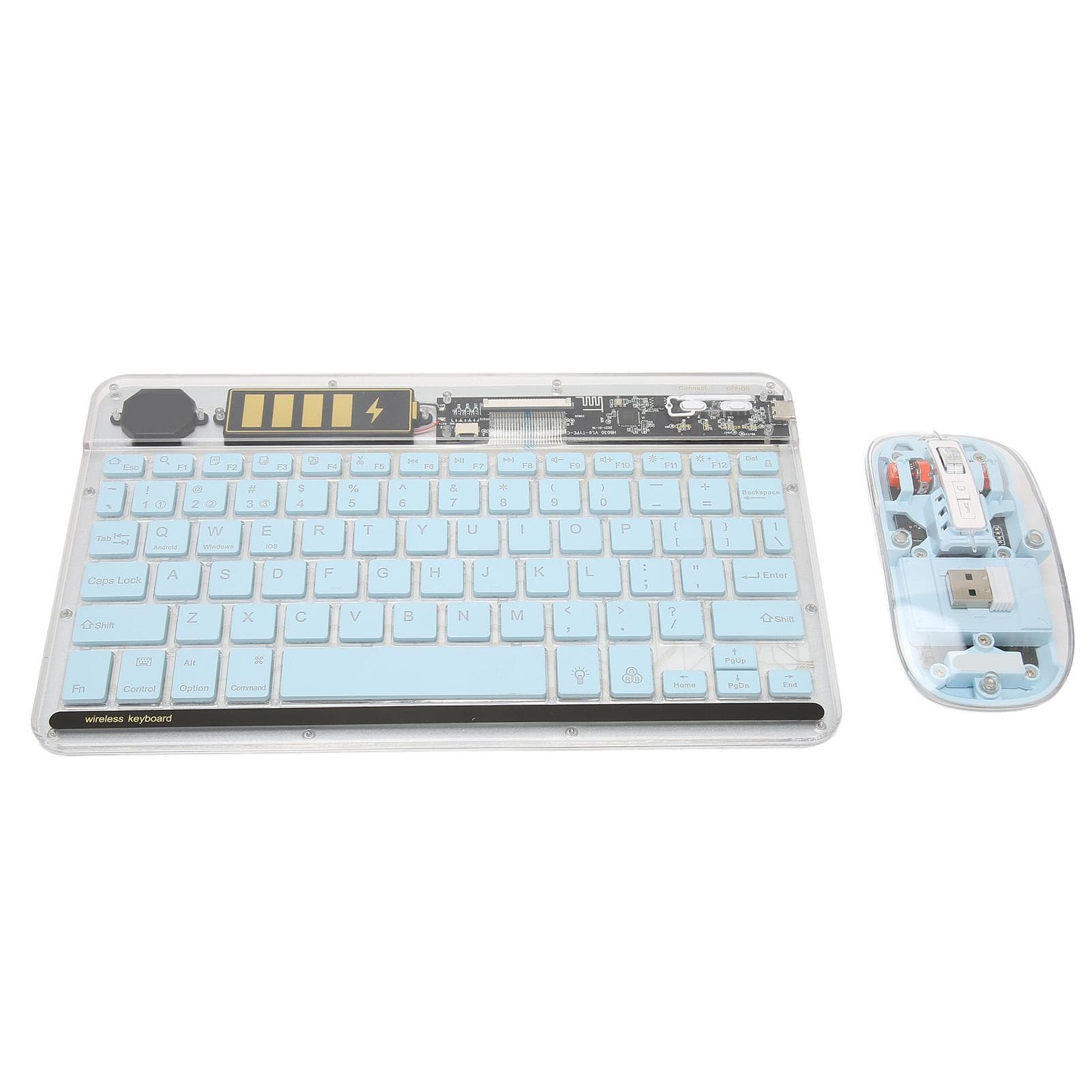 Transparent Wireless Keyboard Mouse Combo 3 Mode Connect Backlight Keyboard Mouse for Tablet PC blue