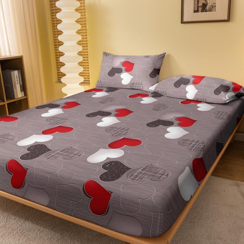 1 Simple Modern Heart-Shaped Printed Matte Fitted Sheet, Bedroom Printed Bed Cover, Bedding (Excluding Pillowcases) 71x132cm