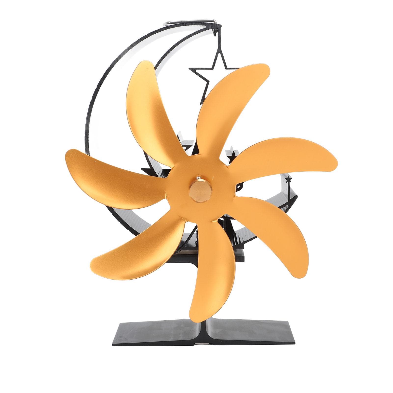 Heat Powered Stove Fan 7 Blade Moon Model Silent Operation Circulating Warm Air Highly Efficient gold