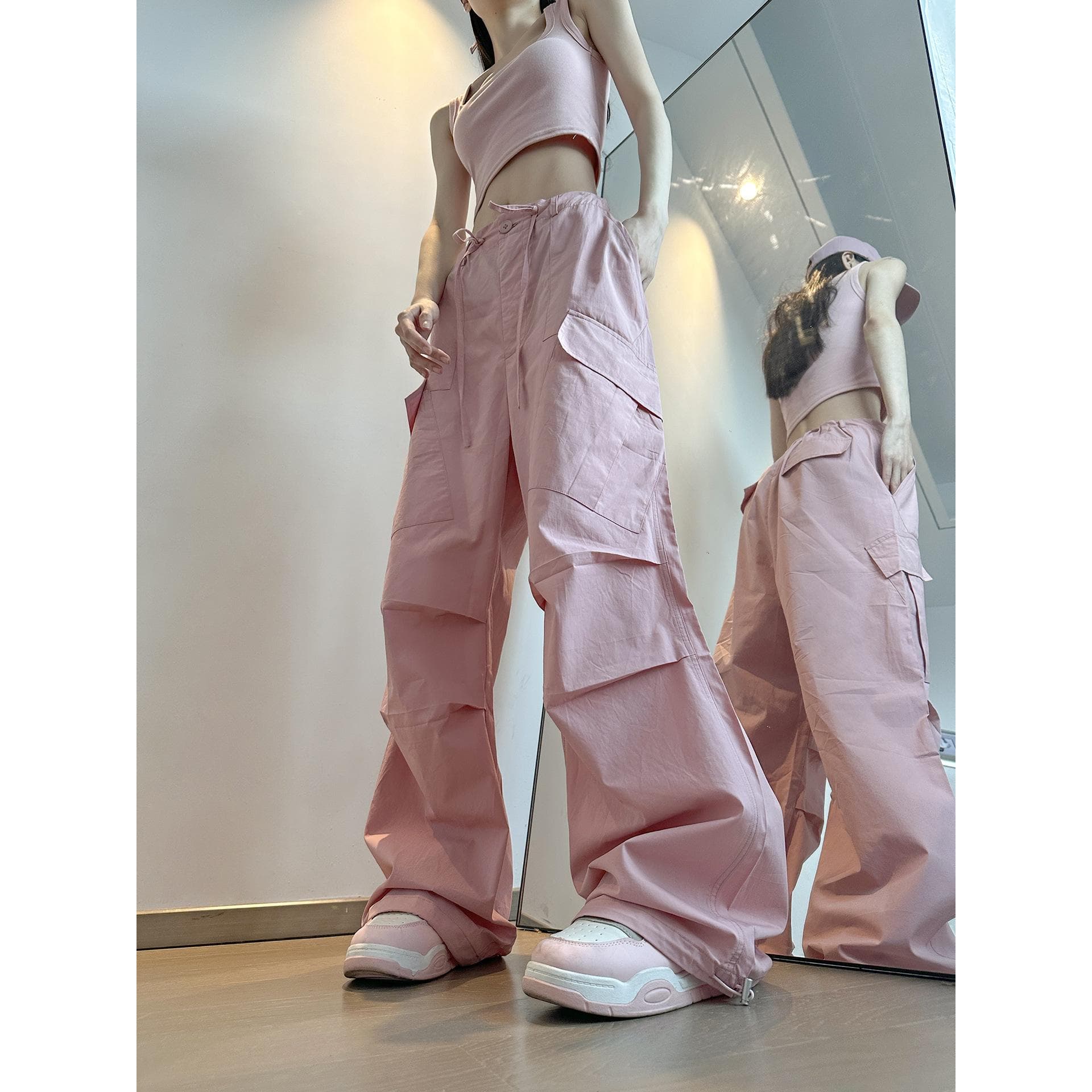 Pure Cotton Work Pants for Women for Autumn Casual Pants Thin Loose Slim Hip-hop Street Dance Wide-leg Pants Long Trousers L