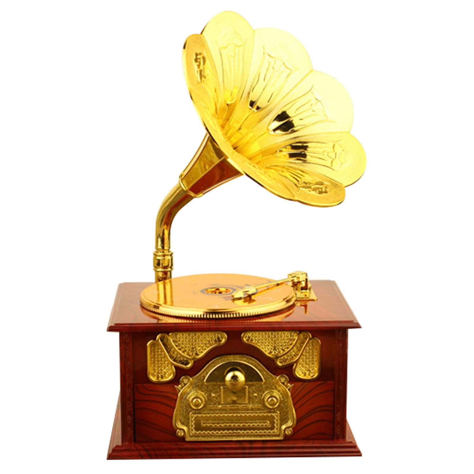 Retro Gramophone Music Box Classic Phonograph Shape Music Box for Home Desktop Musical Decoration brown