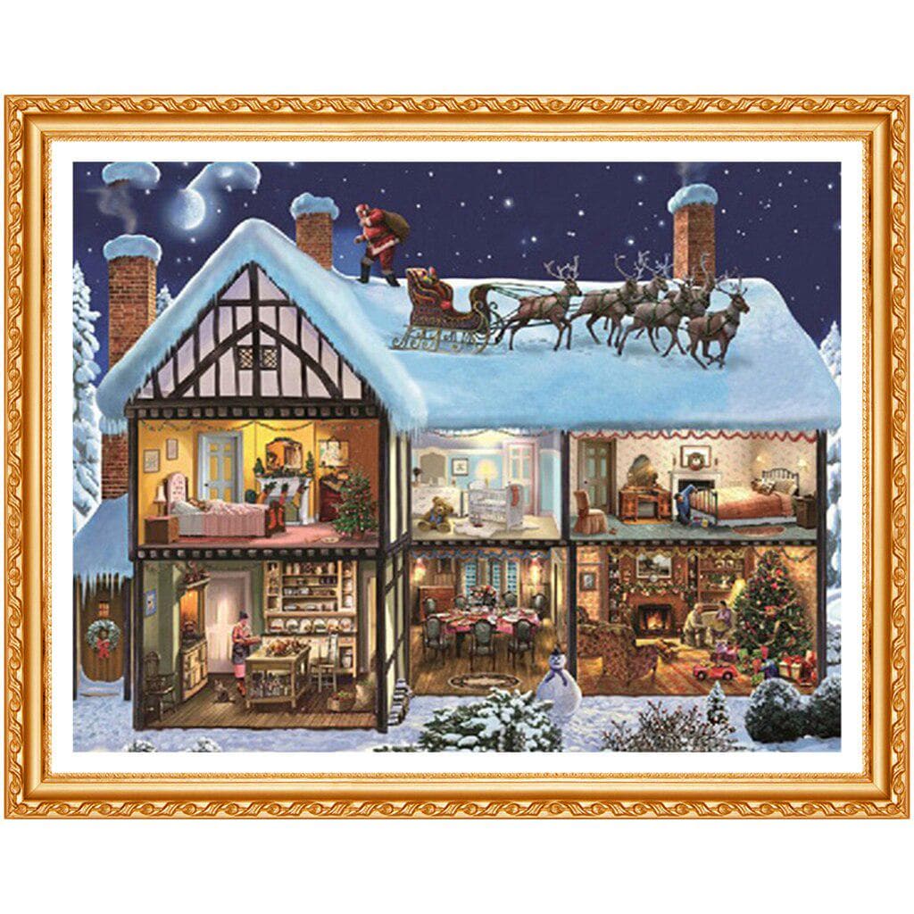 5d Diy Diamond Embroidery Christmas House Diamond Painting Cross Stitch Full Square Rhinestone Decor 20X30CM