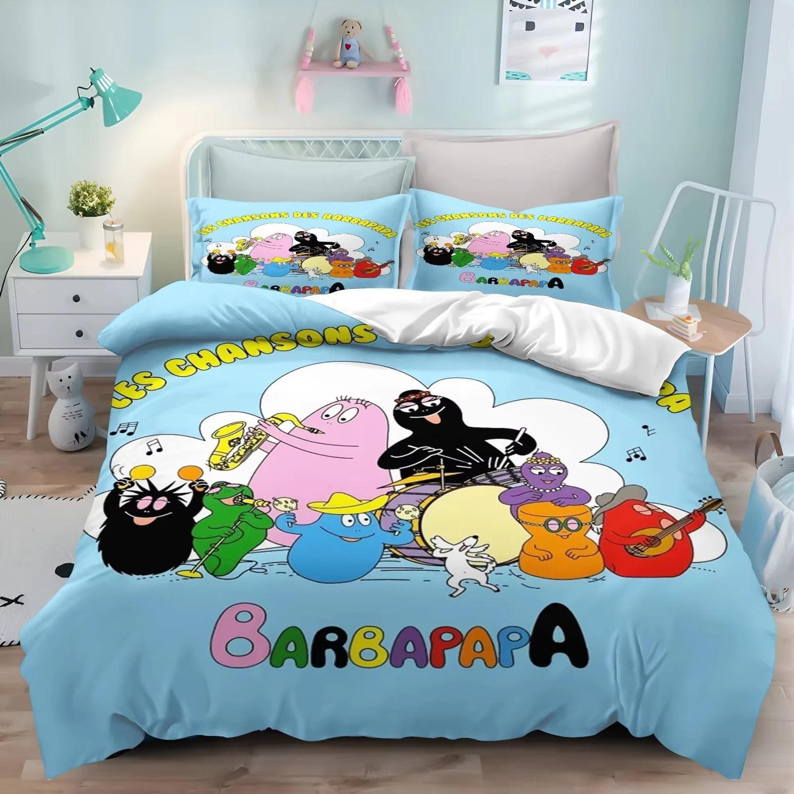 New 3D Print Cartoon L-Les & B-Barbapapa Bedding Set Double Twin King Duvet Cover Comforter Pillowcase Boys Girls Adults Bedroom 70x133cm 2pcs