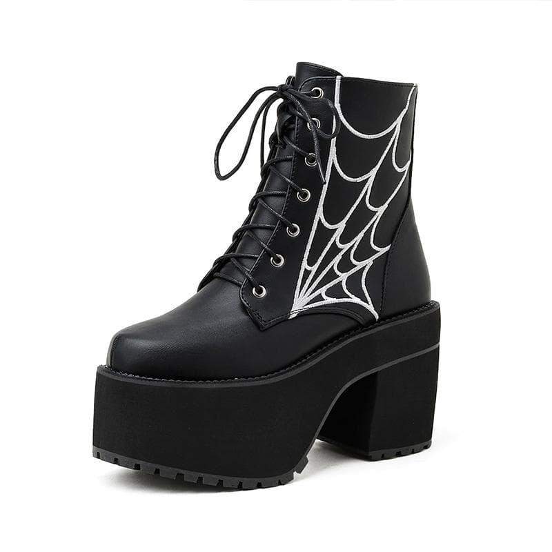 Fashion Cobweb Gothic Boots Women Vampire Knight Cosplay Shoes For Girls High Chunk Heel Forest Aesthetic Shoes Woman 34 black