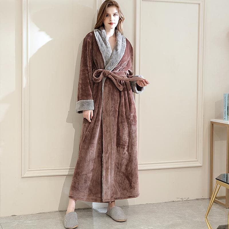 Lovers Winter Extra Long Flannel Bathrobe Warm Dressing Gown Women Men Coral Fleece Bath Robe Plus Size Bride Sleepwear Thick L