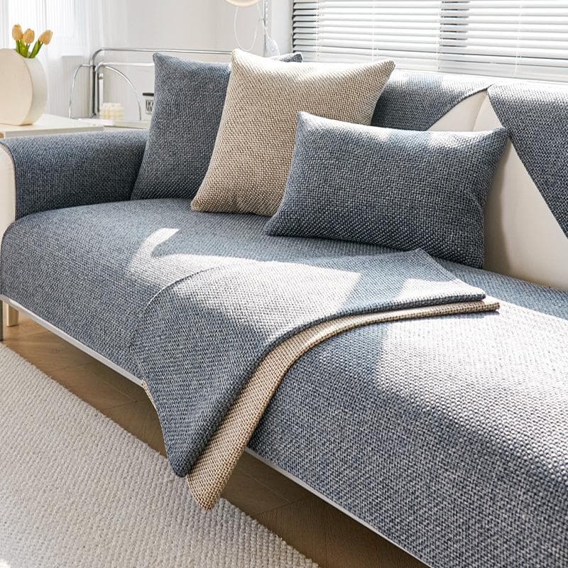 Solid Color Braid Cotton Linen Sofa Cover Couch L Shaped Combination Furniture Slipcover Anti-slip Coverage Cushion Settee Towel 70x70cm 1pcs