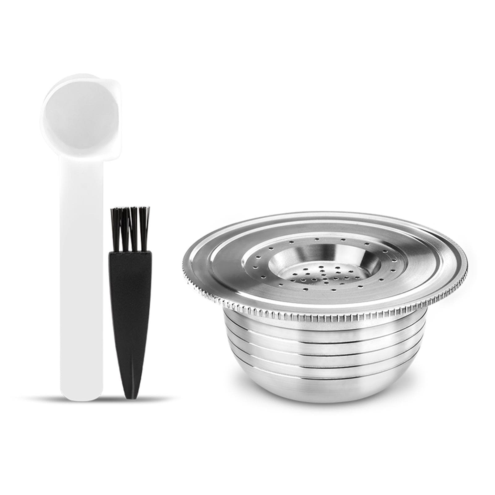 Stainless Steel Coffee Capsules Refillable Coffee Capsules with Spoon Brush Replacement for silver