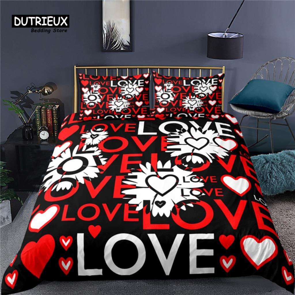 Luxury 3D Heart Love Print Home Living Comfortable Duvet Cover Pillowcase Couple Bedding Set Queen and King EU/US/AU/UK Size EU single(135x200cm)