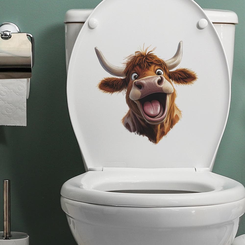 Creative Laughing Cow Head Bathroom Toilet Home Beautification Stickers 29*29CM/fun-m332