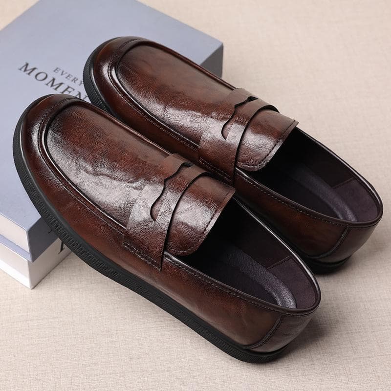 Hand-grab Men's Leather Shoes Autumn New Leather Soft-soled Slip-on Peas Shoes Breathable Casual Leather Shoes for Men 44 brown
