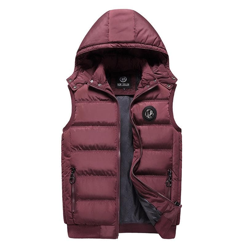 Men 'S Casual Vest Winter Fashion Padded Hooded Waistcoat XL red