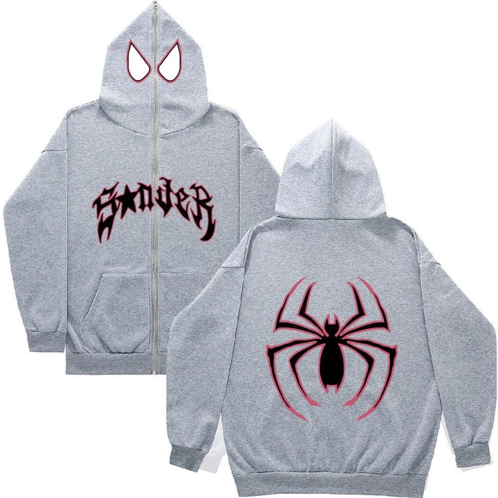 Y2k Women Spider Print Hoodies Women Hip Hop Zipper Long Sleeve Jacket Coats Autumn Winter Harajuku Casual Loose Hooded Sweatshirt XXXL