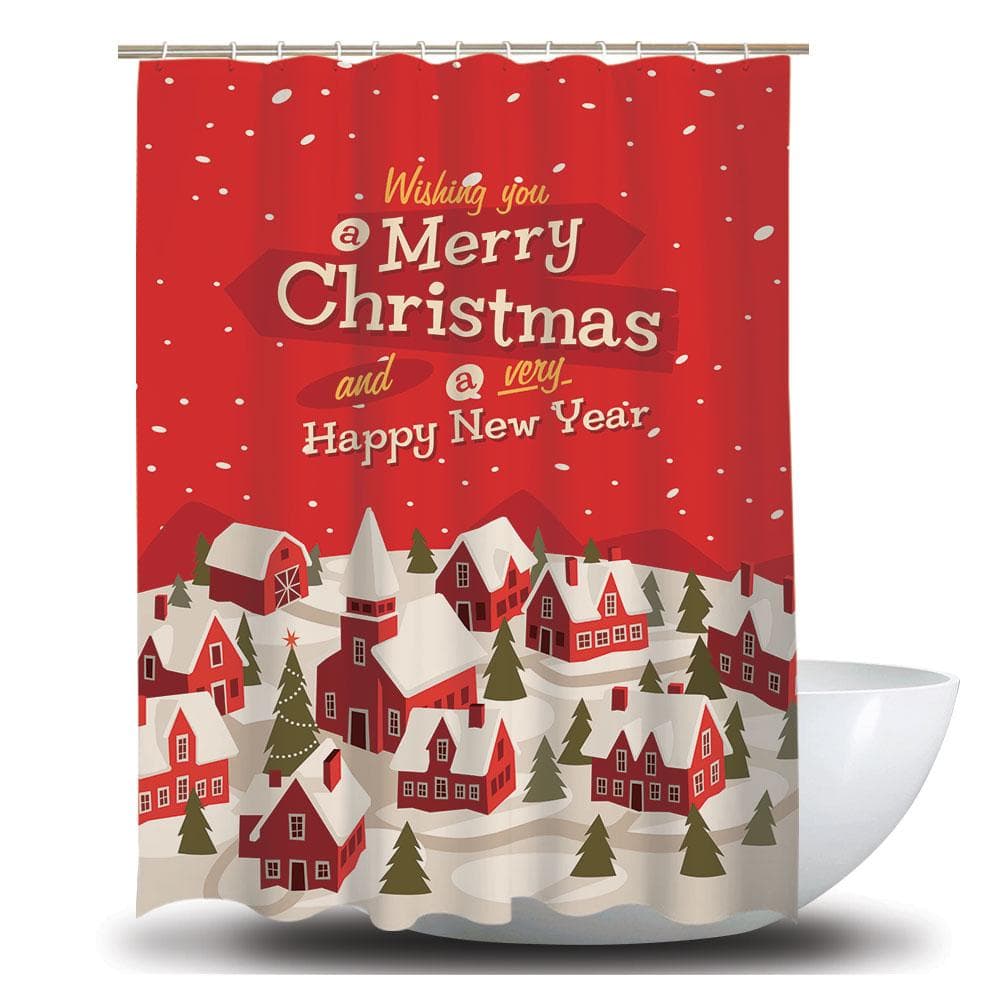 Shower Curtain Christmas Decoration Bath Curtains Waterproof Polyester Fabric Anti-mildew Bathroom red