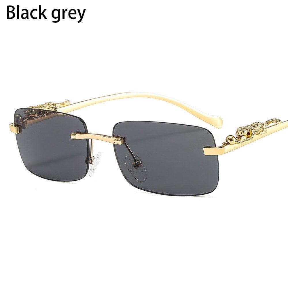 Fashion Rimless Rectangle Sunglasses for Women   Retro Cheetah Decoration Clear Ocean Lens Sun Glasses Shades Eyewear