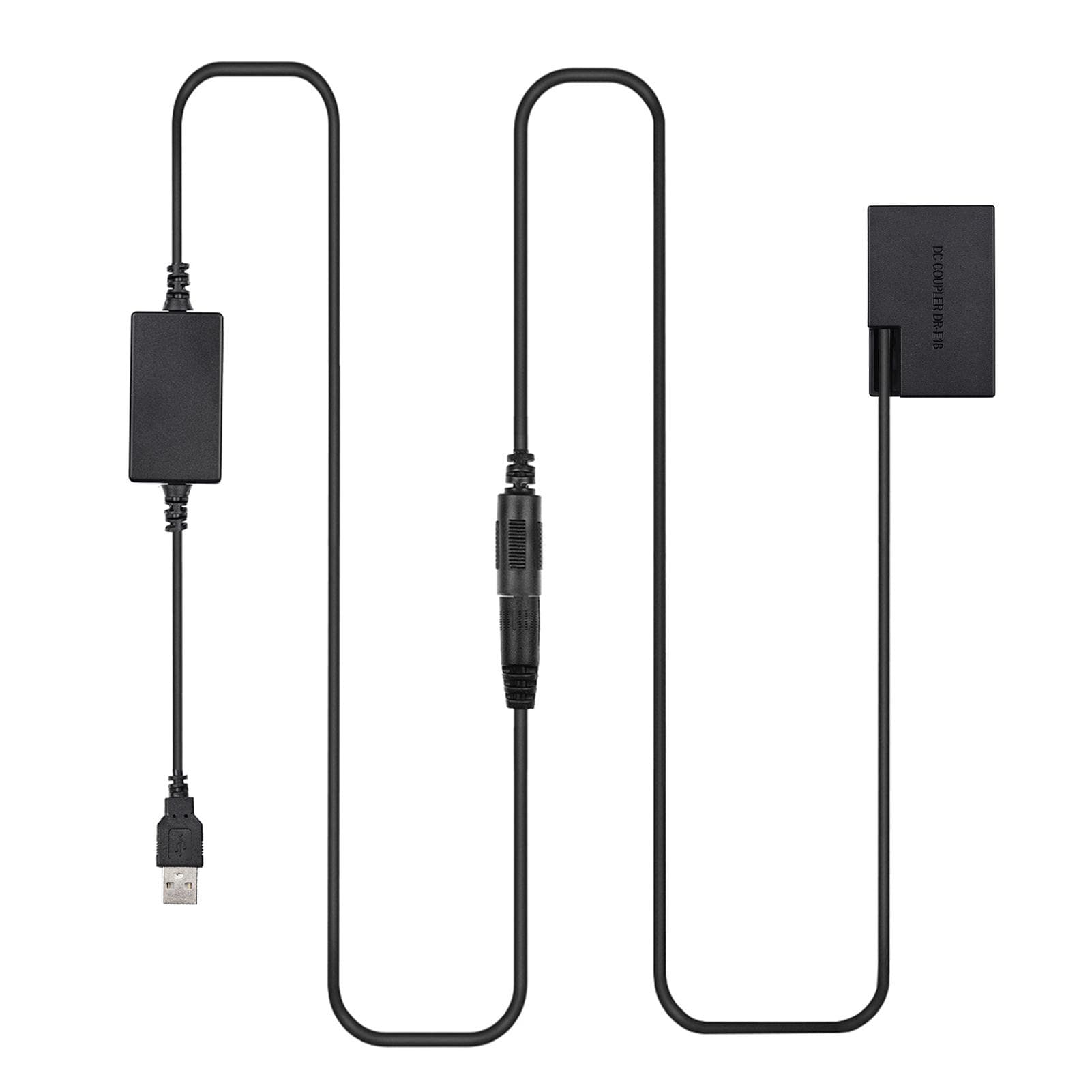 Andoer DR-E18 USB Power Kit DC Coupler Dummy Battery Replace of LP-E18 Battery with USB DC black