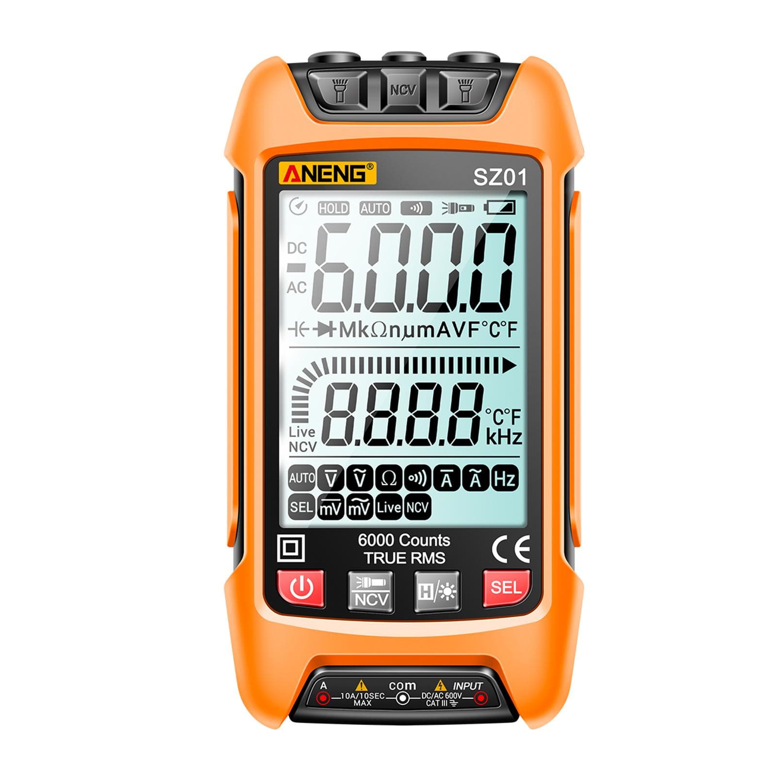 ANENG SZ01 Smart Digital Multimeter 6000 Counts Auto Range True RMS NCV Universal Meter Handheld yellow