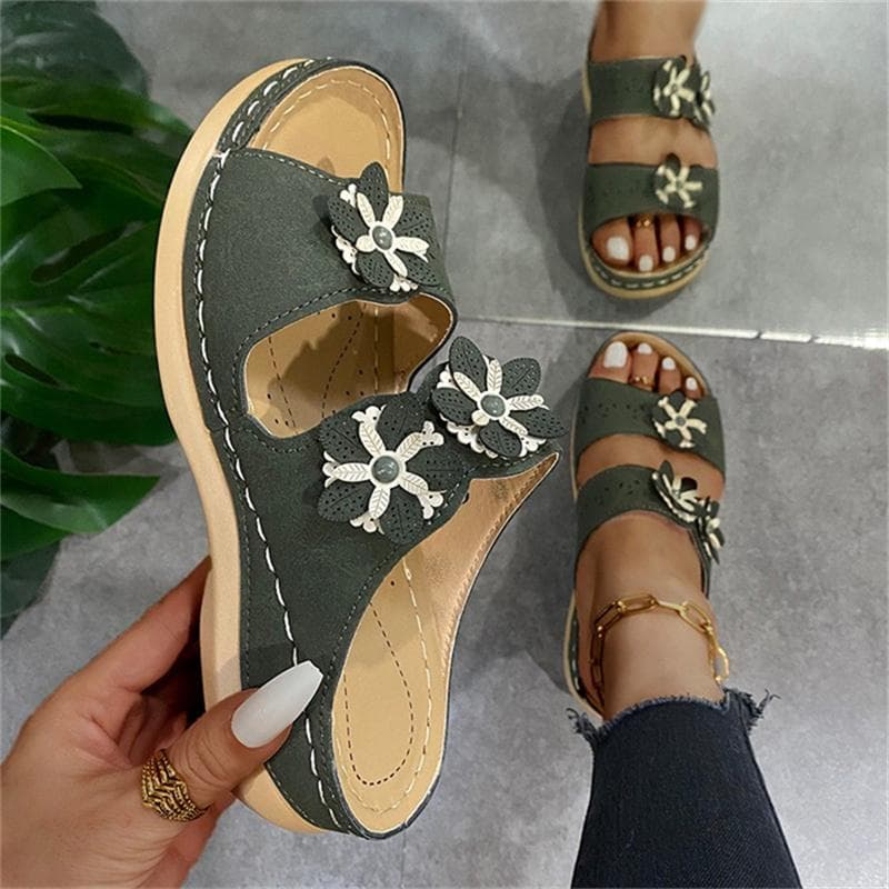 New Retro Flower Wedge Slippers Women Summer Europe and The United States Large Size Comfortable Lightweight Women's Shoes 43