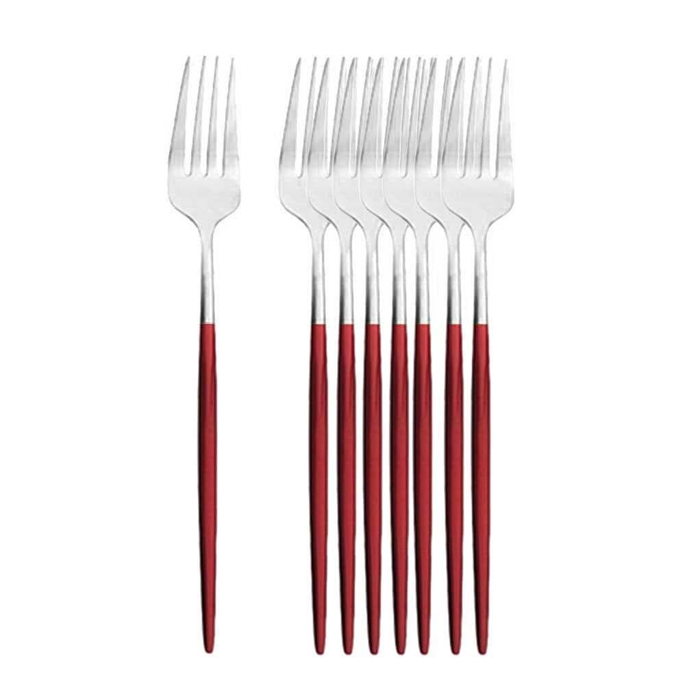 8/16Pcs Black Gold Dinner Fork Tableware Dinnerware Stainless Steel Silverware Gold Kitchen Flatware Black Cutlery 8Pcs red/silver