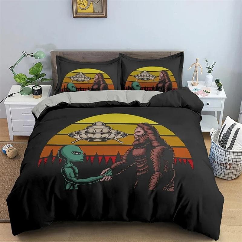 Mysterious UFO Alien Bedding Set,Duvet Cover Comforter Bed Set Quilt Cover Pillowcase,King Queen Twin Size Boys Girls Adults 210x210cm 3pcs