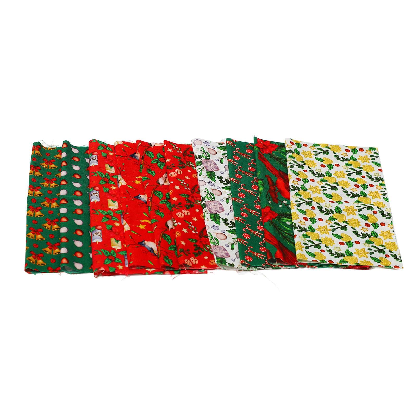 10pcs Christmas Cotton Fabric Different Patterns Multi Colors Pure Cotton Quilting Fabric for 25x25cm / 9.8x9.8in