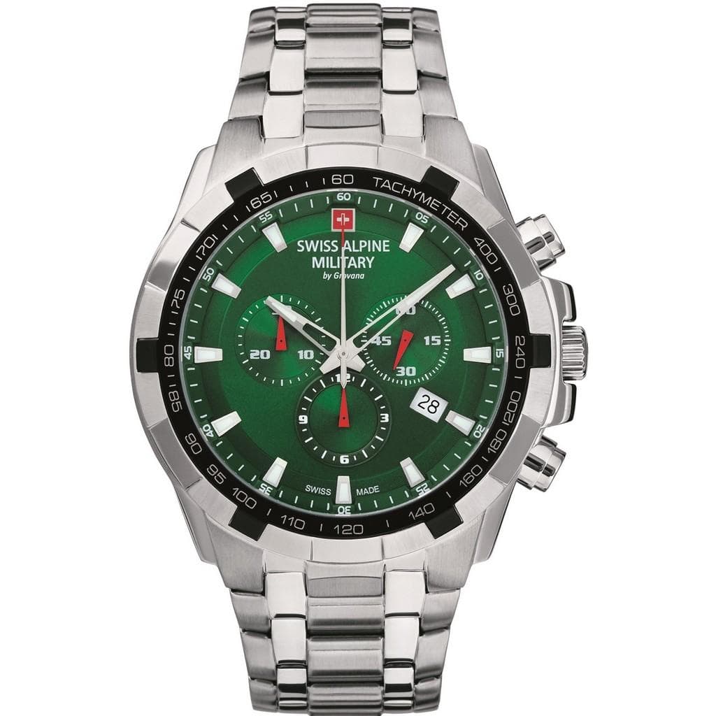 Swiss Alpine Military By Grovana Star Fighter Chronograph Green Dial Quartz 7043.9134 100M Men's Watch green