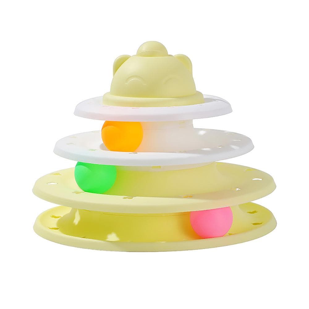 3/4 Levels Cats Toy Tower Tracks Cat Toys Interactive Cat Intelligence Training Amusement Plate Tower Pet Products Cat Tunnel yellow