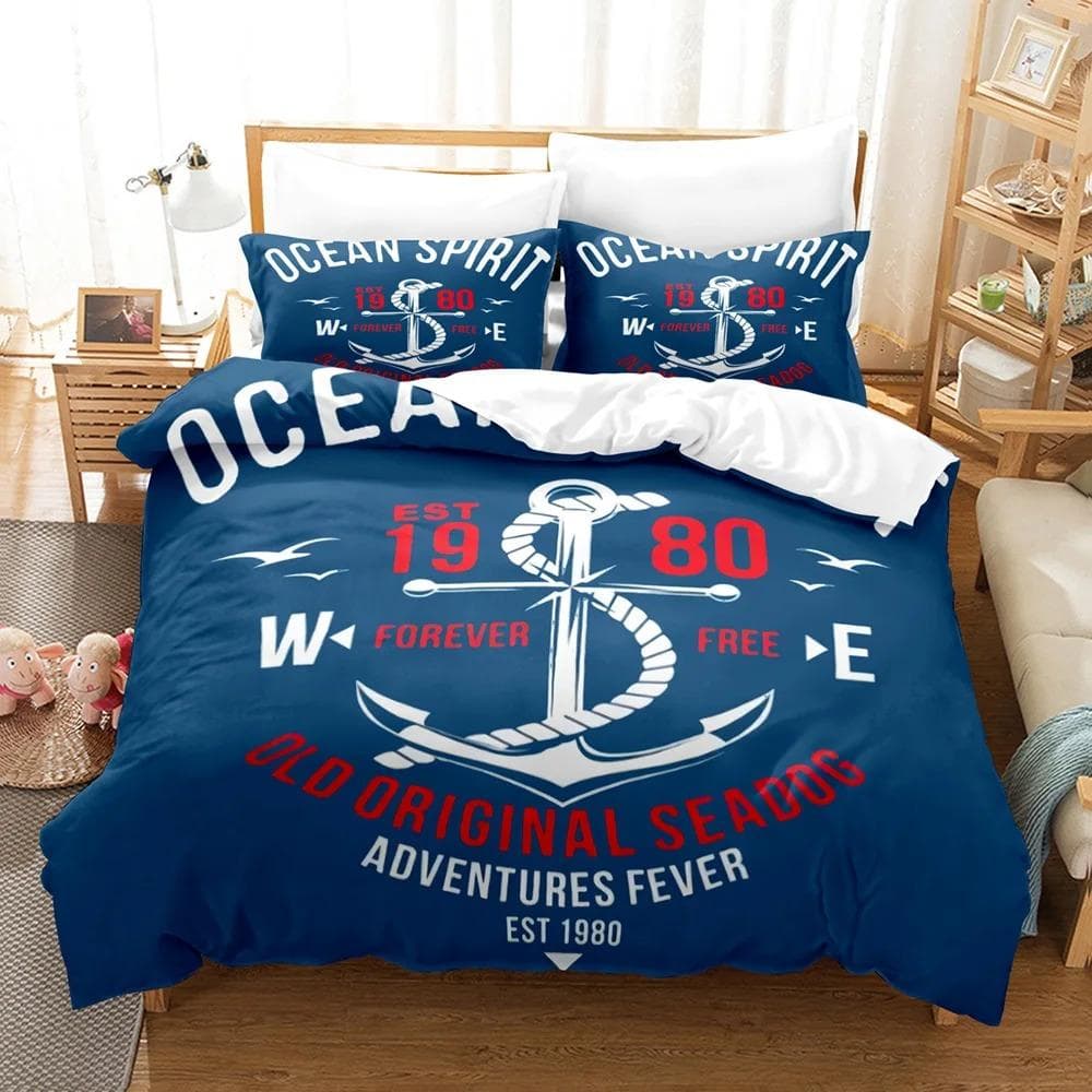 Marine style anchor Bedding Set Single Twin Full Queen King Size Anchor sign Bed Set Aldult Kid Bedroom Duvetcover Sets 3D 180X210cm-3pcs