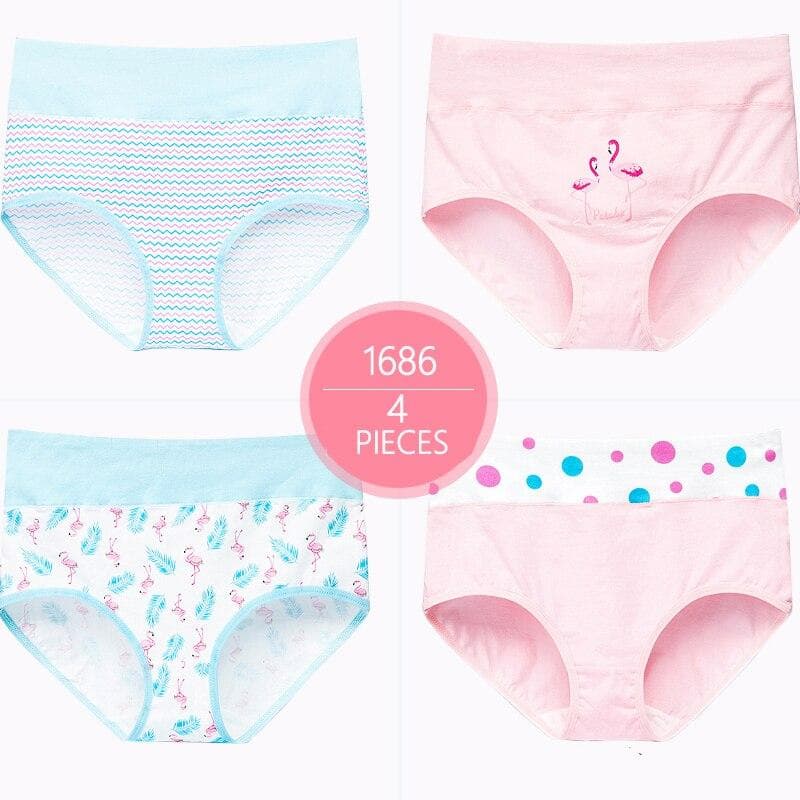 High Waist 4Pcs/Set Cotton Panties Women Underwear Briefs Female Lingerie Plus Size M-5XL L