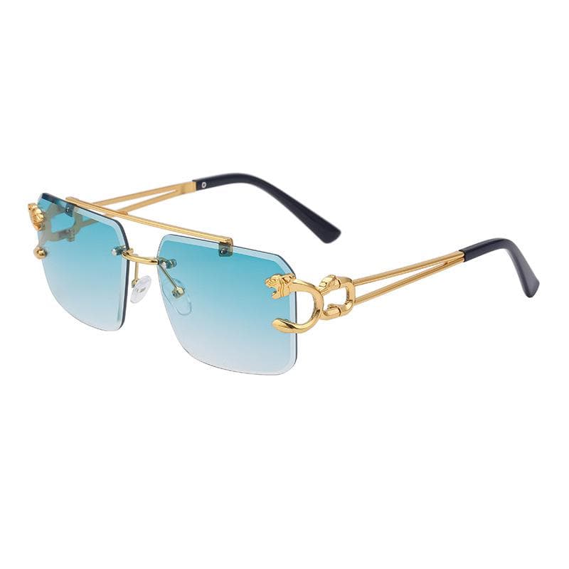 Fashion Metal Leopard Rimless Sunglasses Double Bridges Gradient Ocean Film UV400 Protection Stylish Shades