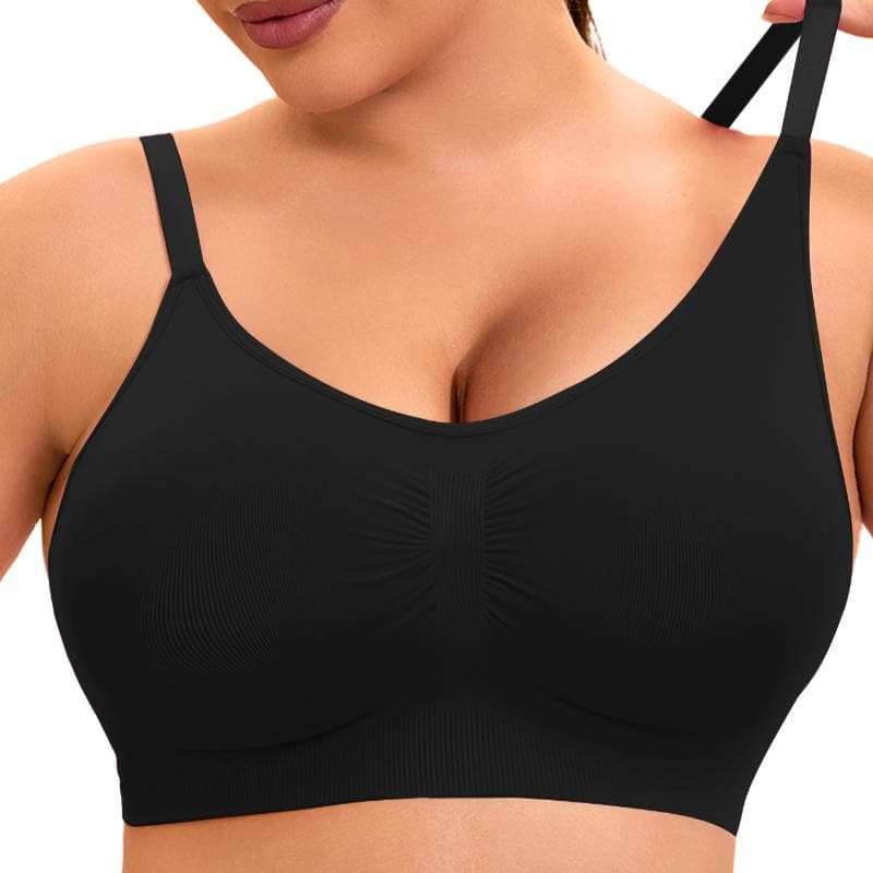 DE Cup Plus Women's Seamless Bra Without Steel Ring Single Layer Breathable and Comfortable Sports Vest Bra XL black