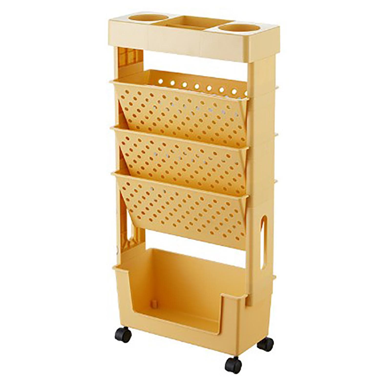 Movable Bookshelf Multilayer Capacity Rotatable Removable Plastic Practical Rolling Organization orange