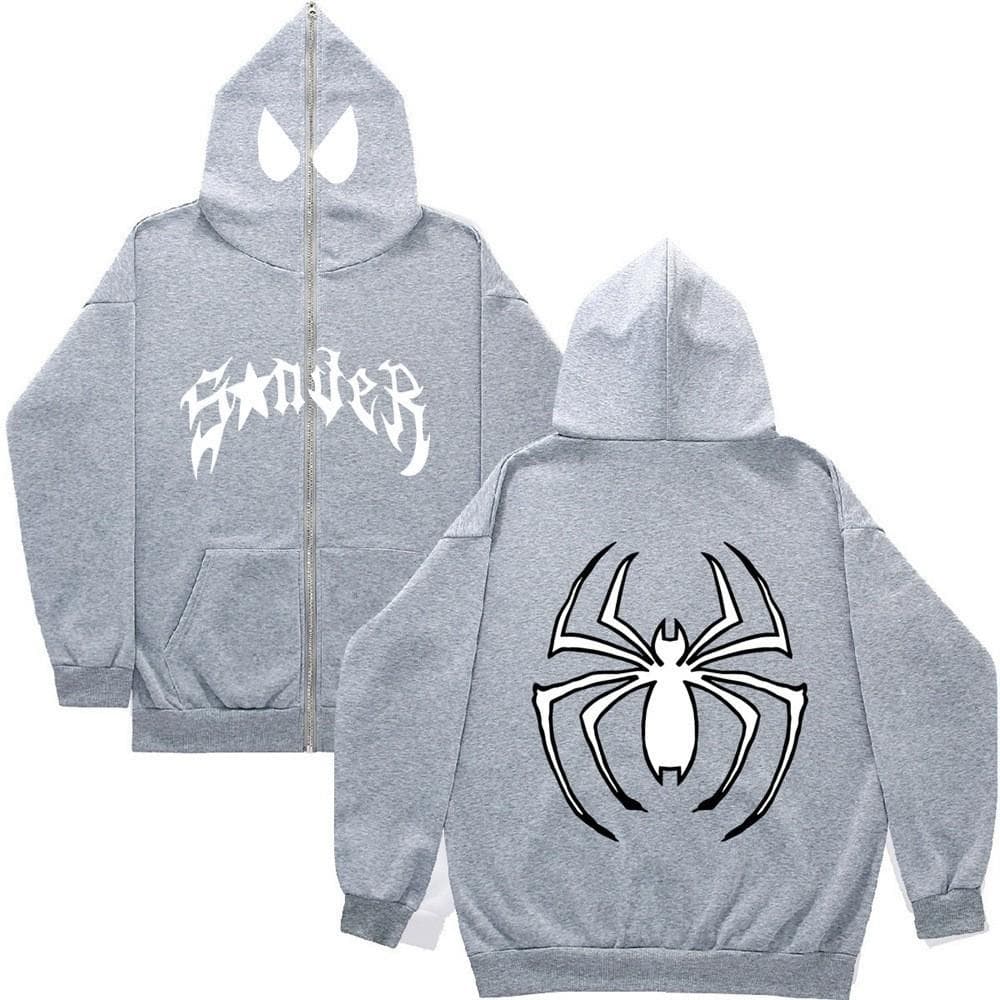 Y2k Women Spider Print Hoodies Women Hip Hop Zipper Long Sleeve Jacket Coats Autumn Winter Harajuku Casual Loose Hooded Sweatshirt XXXL