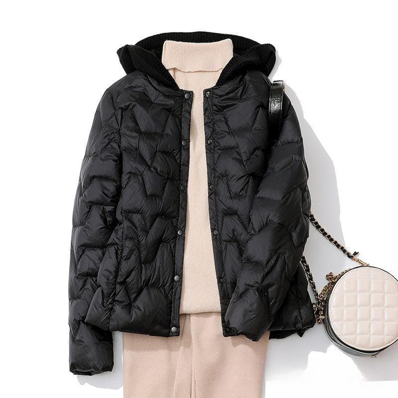 Thin and Light Hooded Down Jacket Women's Short Splicing Inner and Light Slim Jacket 3XL