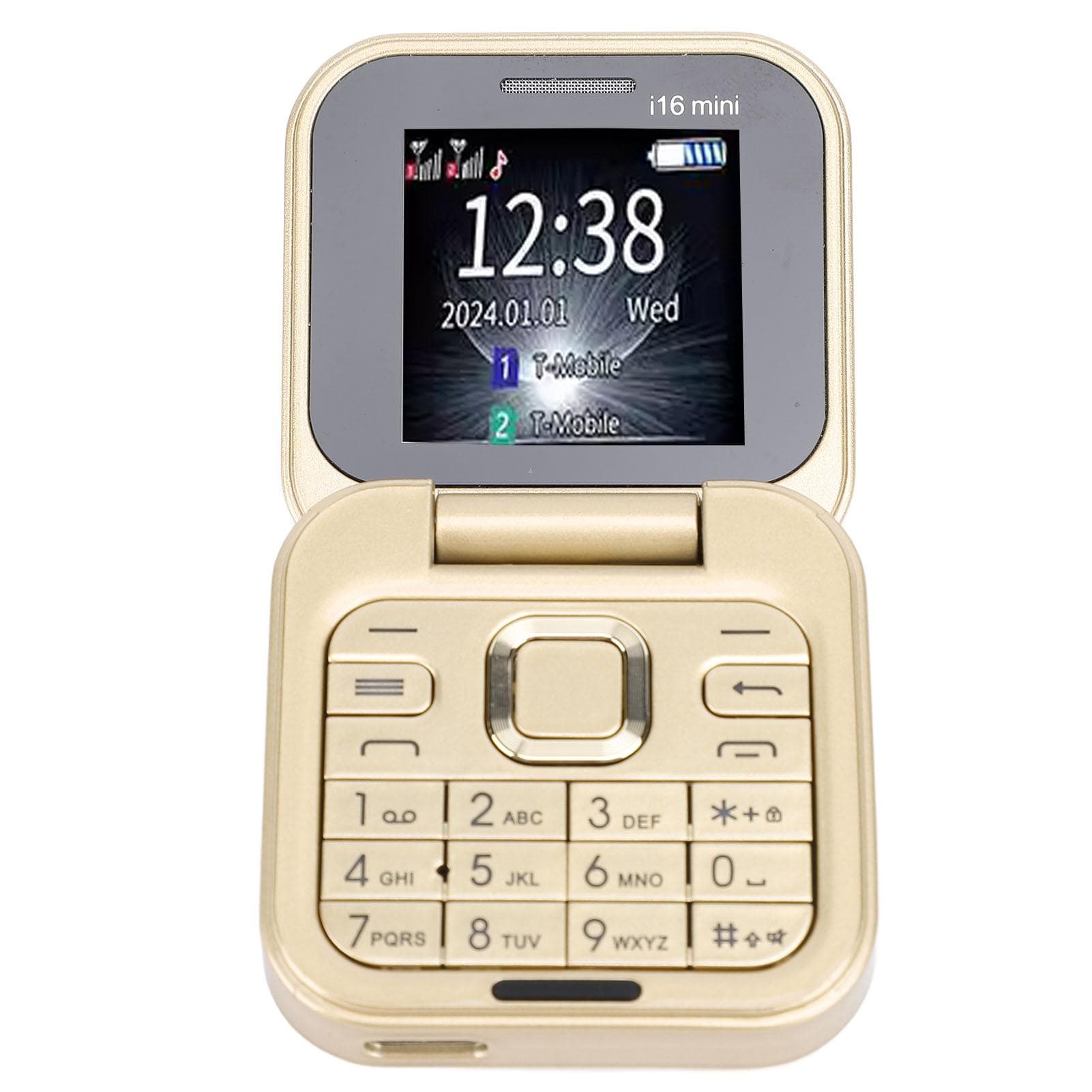 Small Flip Phone Foldable Internal and External Double Screen HD Camera Flip Mobile Cell Phone Pink gold