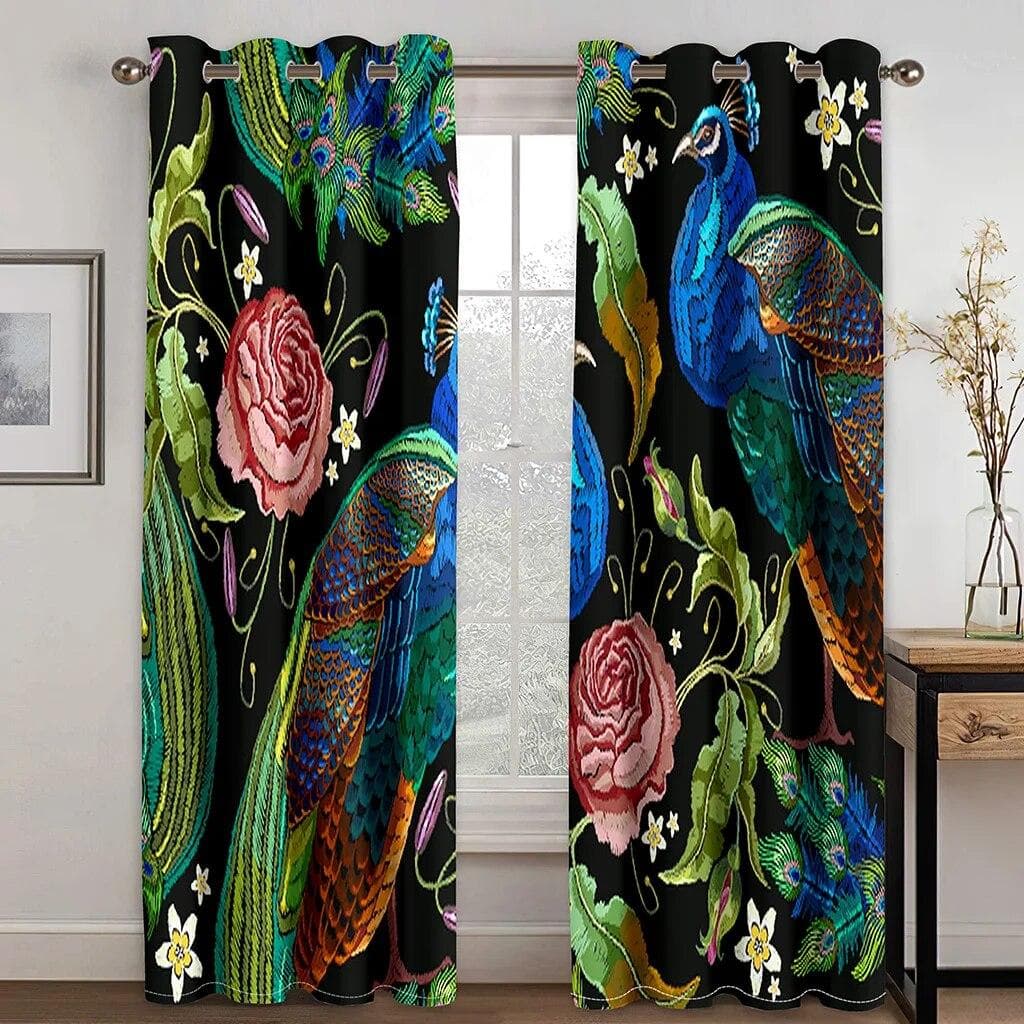 3D Digital Printing Custom Vintage Peacock With Flower Morden Luxury Bedroom Thick Window Curtains For Living Room 2 Panels W100xH240(CM)x2PCS-Rod pocket