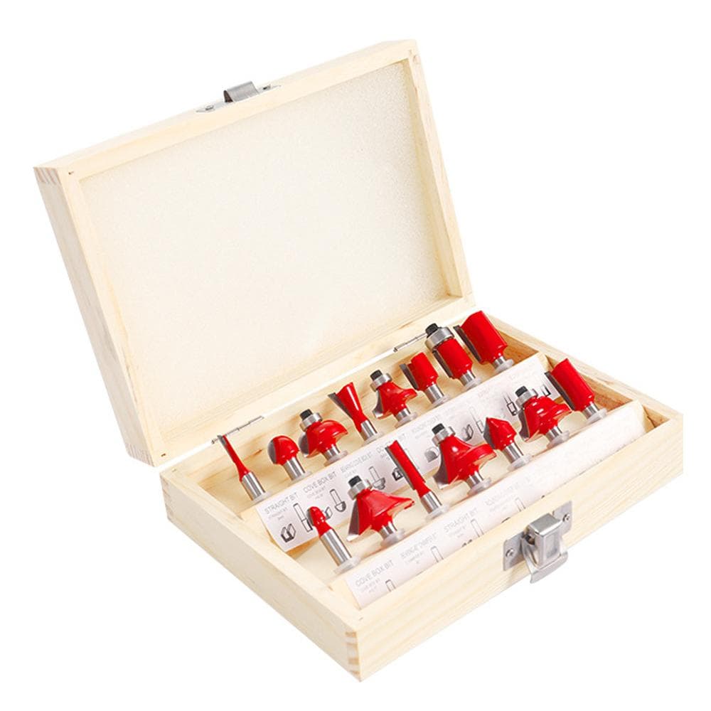 15pcs Milling Cutter Router Bit Set Carbide Shank Mill Woodworking Trimming Engraving Carving Cutting Tool 8mm shank