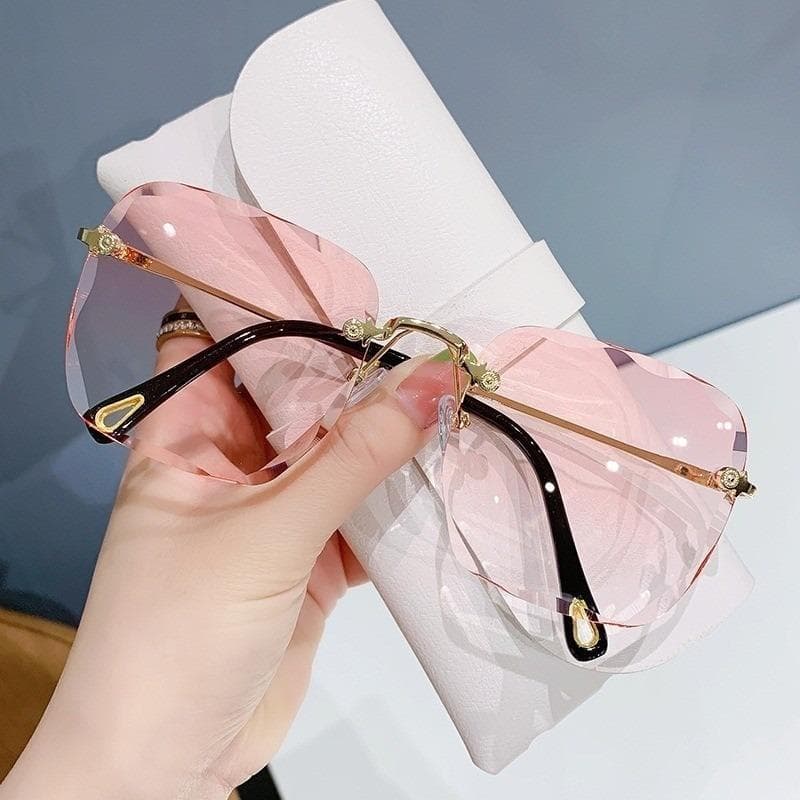 Women Rimless Sunglasses Ocean Lens UV Protection Lightweight Stylish Irregular Frame for Summer Outdoor