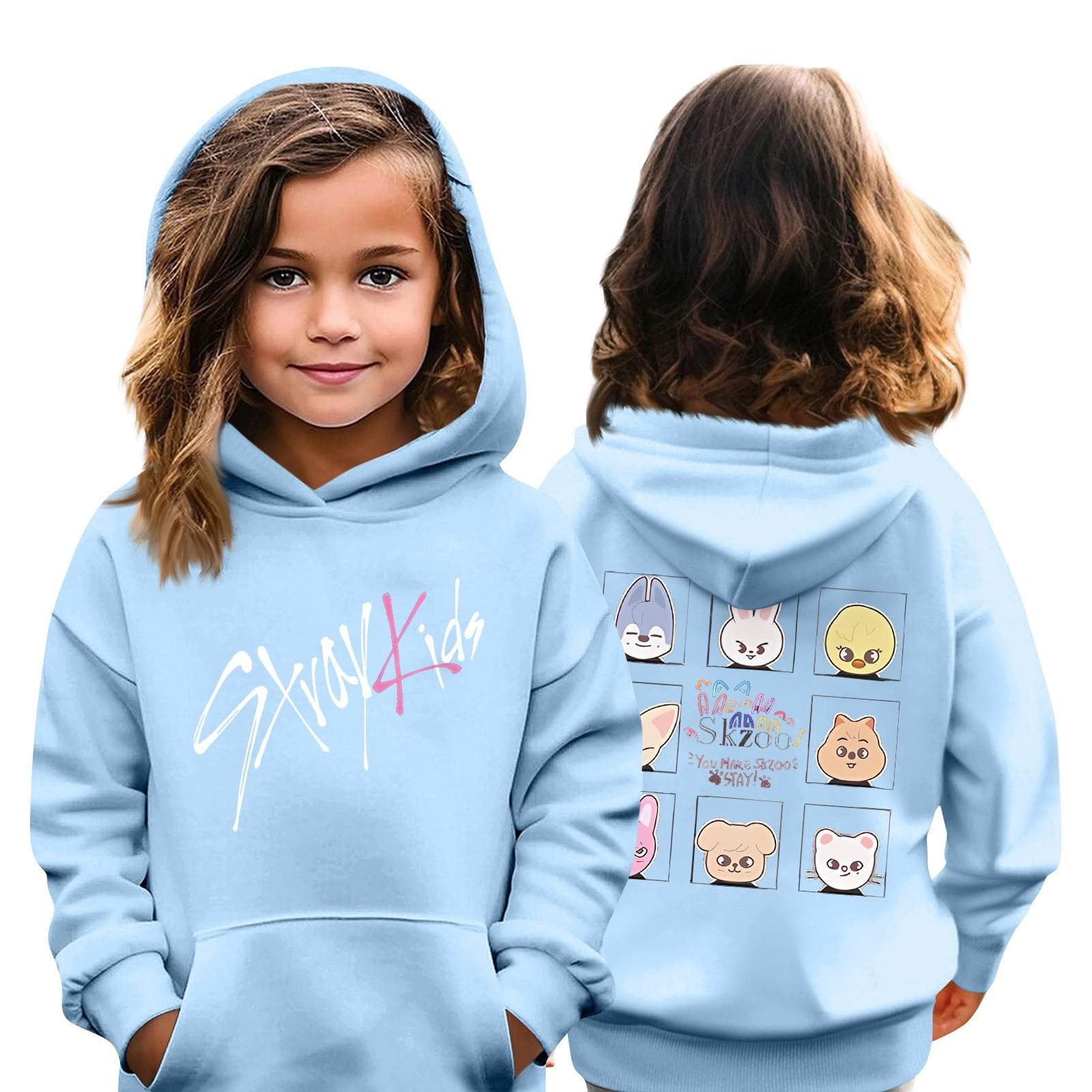 Kids Fashion Casual Top Stray Kids Korean Combo Printed Pullover Sweatshirt 130 sky blue