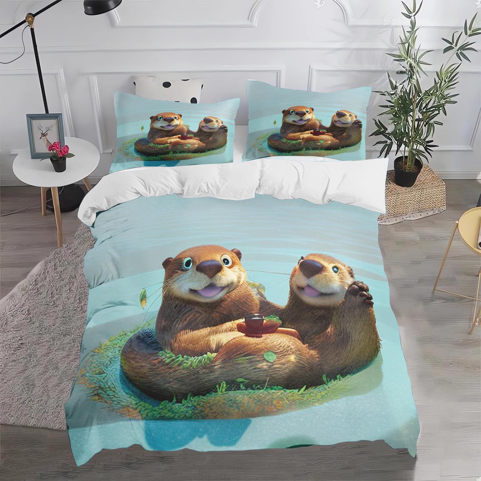 Otter Cartoon Duvet Cover Cute Bedding Set for Kids Teens Girls Bedroom Decoration Duvet Cover Easter Gift Friends 90x200cm