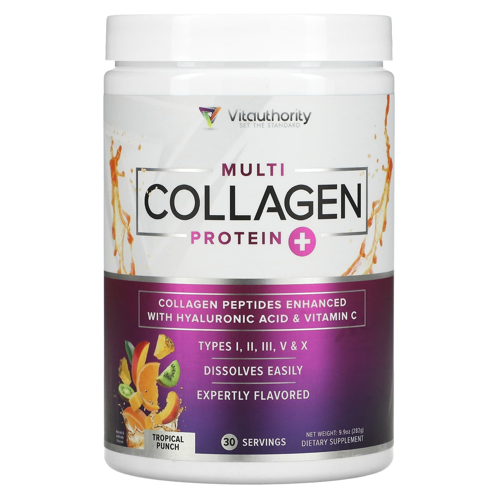 Vitauthority, Total Collagen Protein, Tropical Punch Flavor, 9.9 oz (282 g)