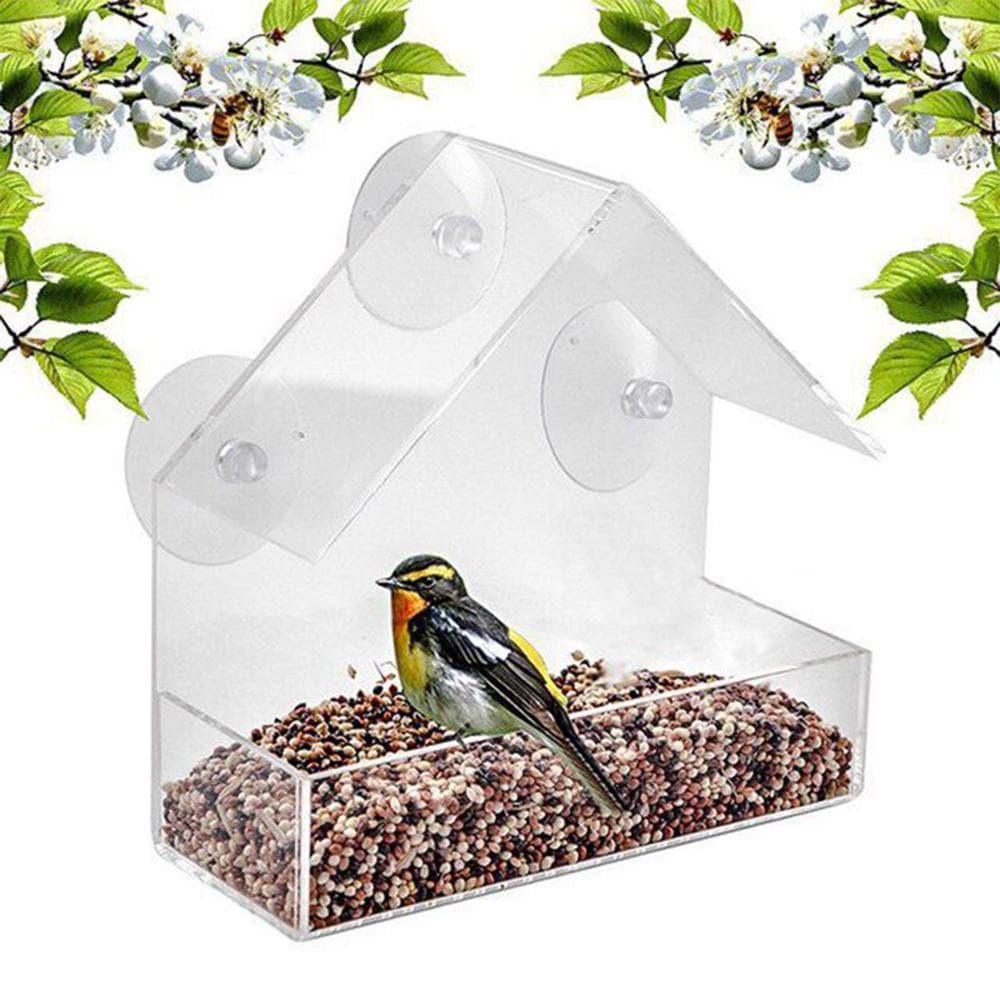 Bird Feeder Window Parrot Food Feeder Bird Feed Box Outdoor Birdfeeders Waterproof Acrylic House transparent